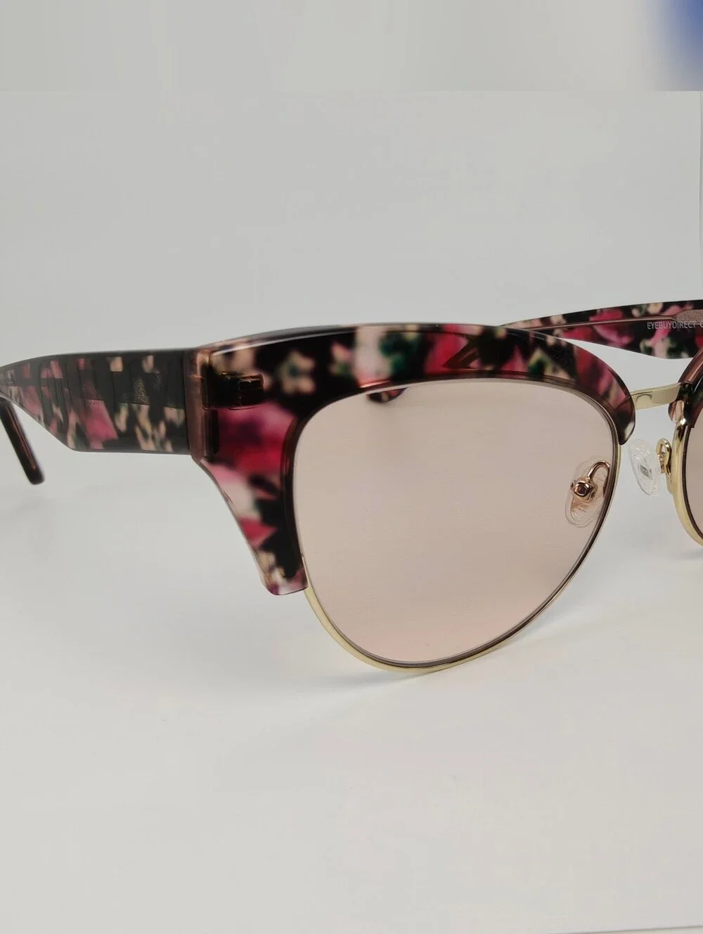 Freesia. Cat-Eye Gold Pink Tortoiseshell Frame. Bold Pastels